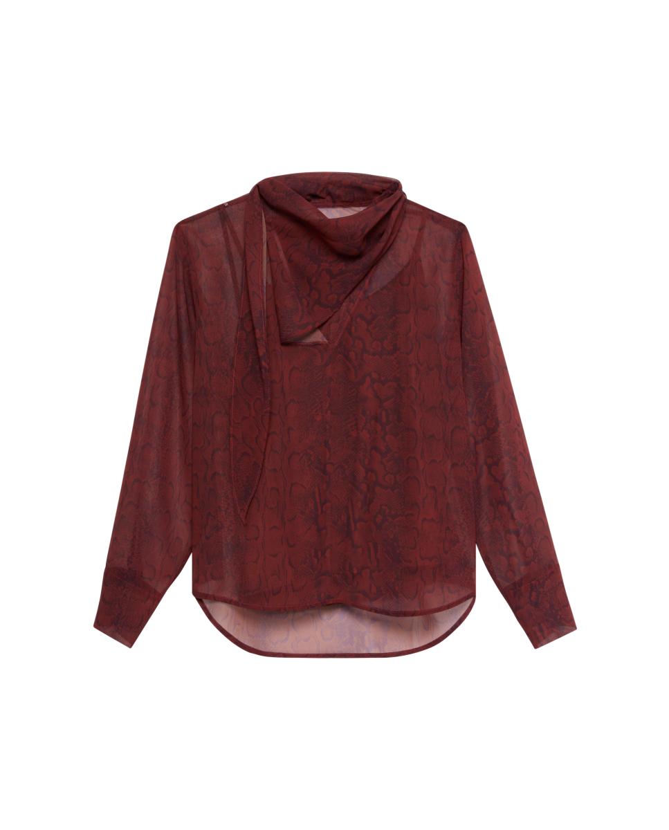 Top de mujer gasa estampada con bufanda - Calvin Klein - Marrón oscuro Marrón oscuro-5
