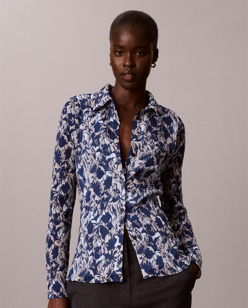 Imagen 0 de Camisa de mujer slim gasa estampada Azul