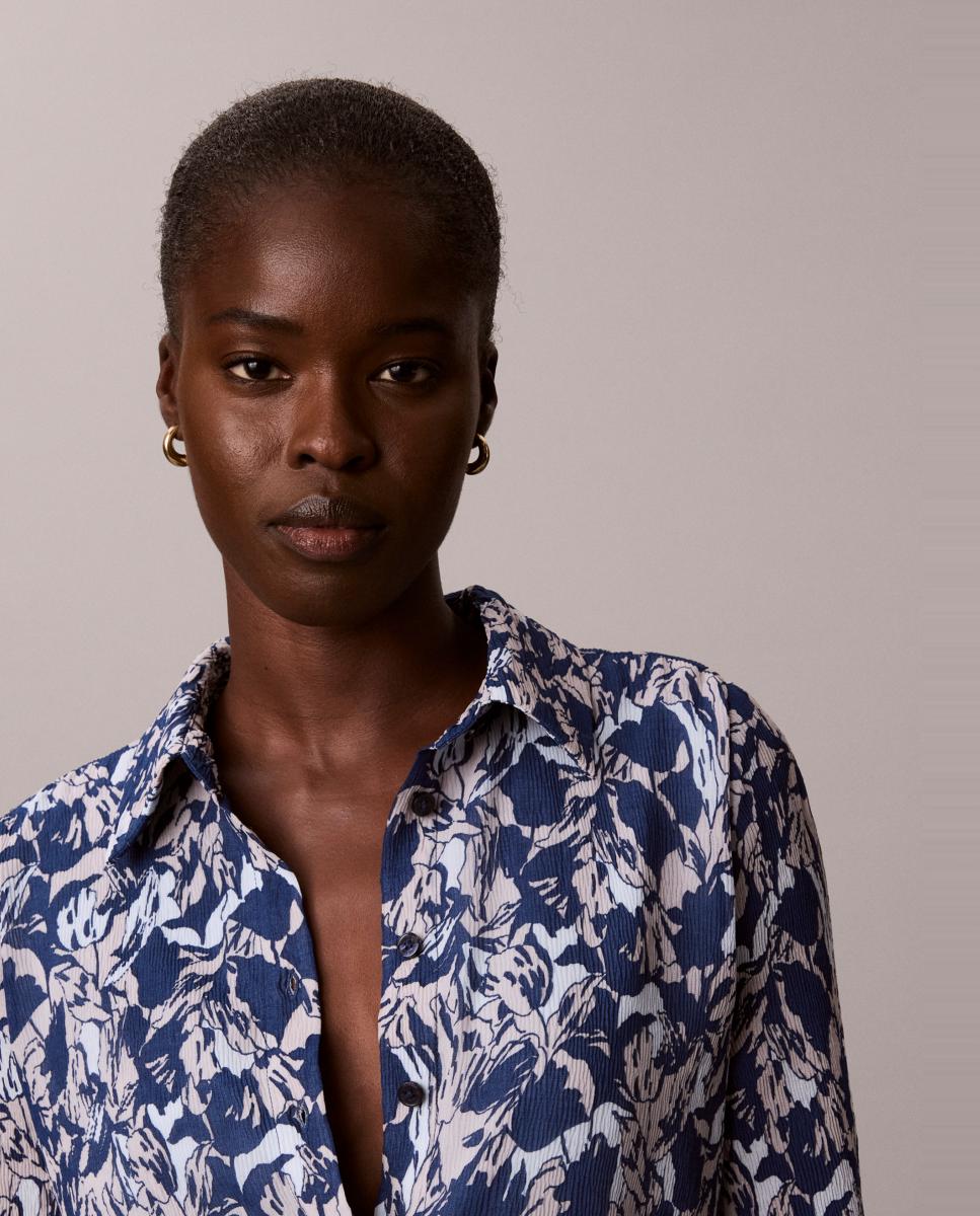 Camisa de mujer slim gasa estampada - Calvin Klein - Azul Azul-3