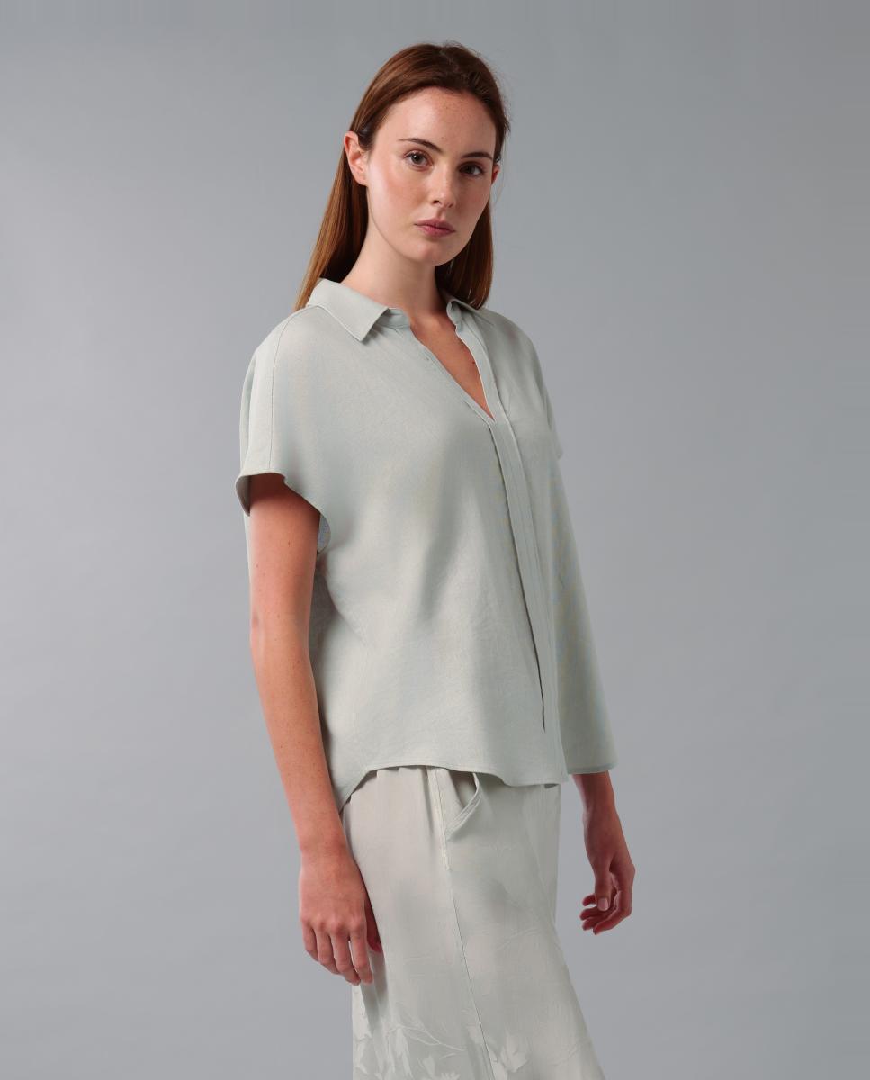 Camisa de Linho de Corte Clássico Verde-claro-2