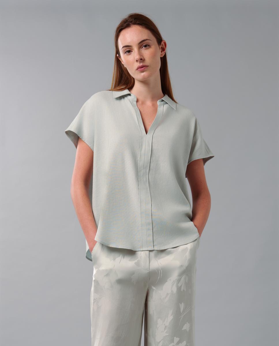 Camisa de Linho de Corte Clássico Verde-claro-3