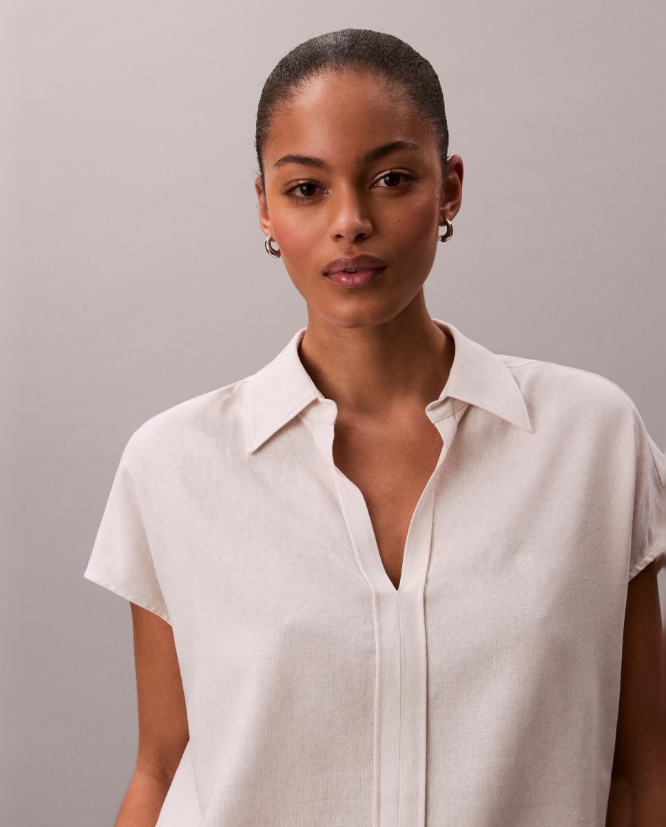 Camisa de Linho de Corte Clássico Cru-2