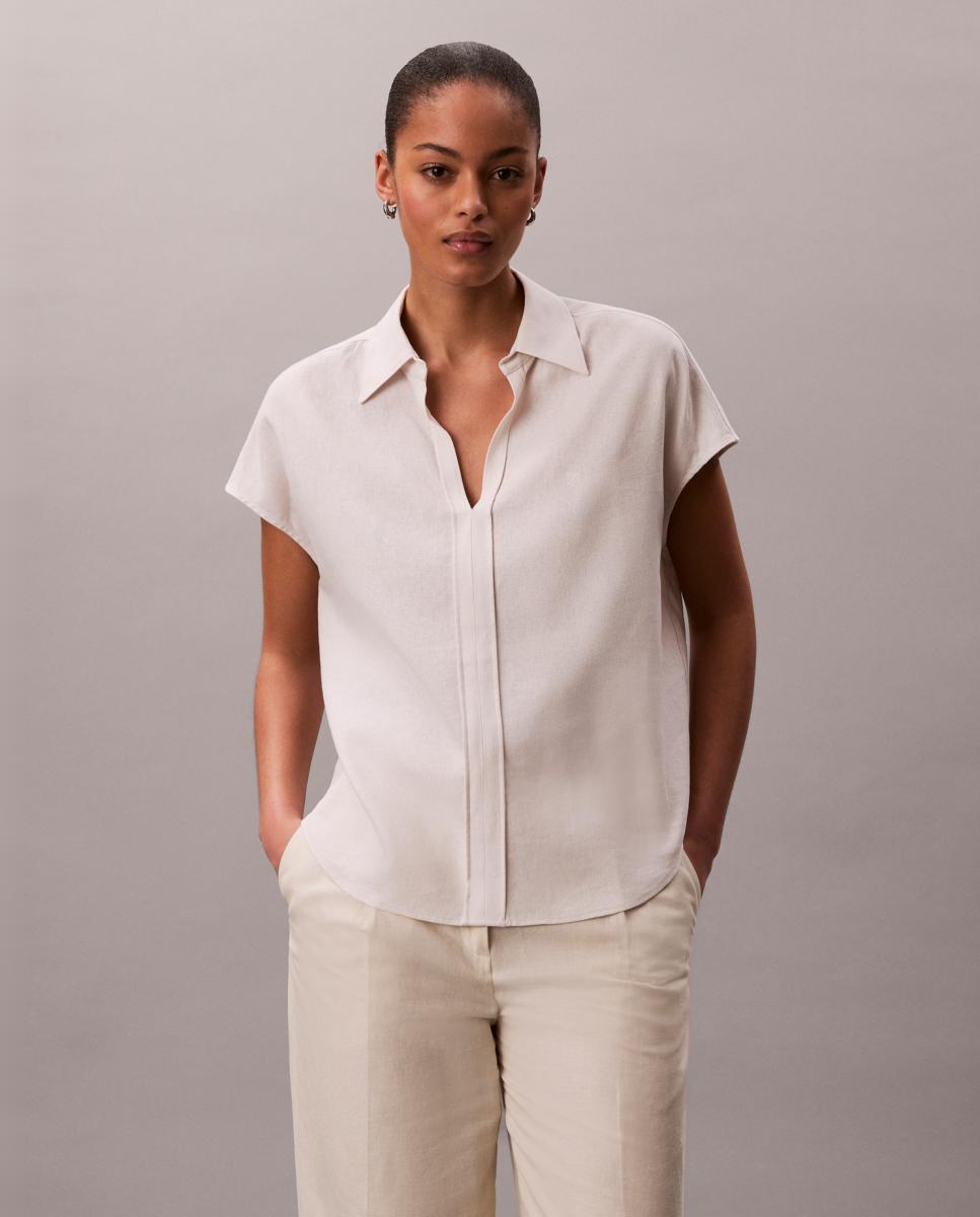 Camisa de Linho de Corte Clássico Cru-5