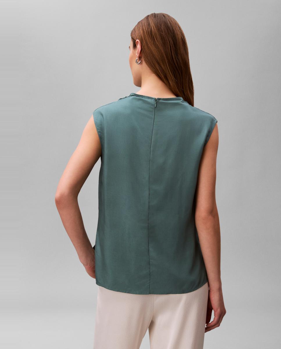 Camisa de Sarja de Gola Drapeada Verde-2