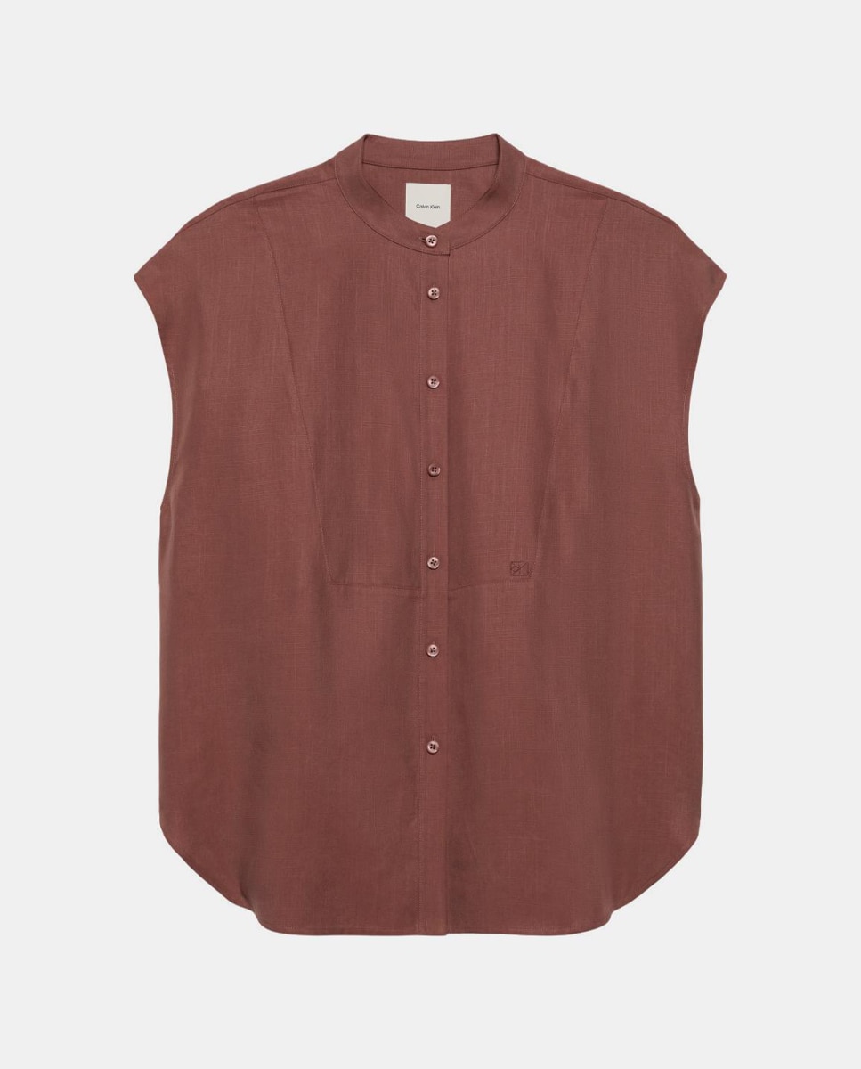 Camisa Relaxed de Linho e Tencel Castanho-6