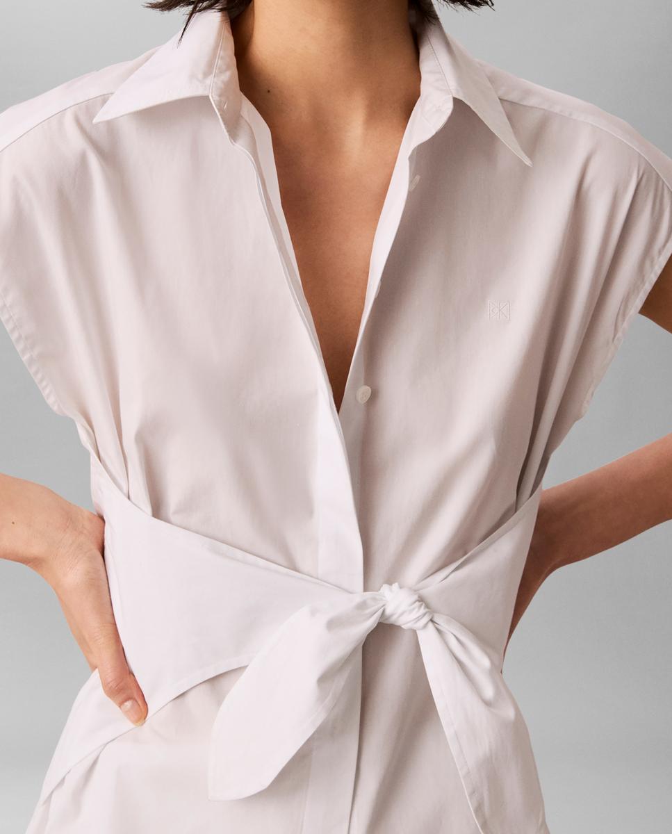 Camisa de Popelina com Laço Branco-3