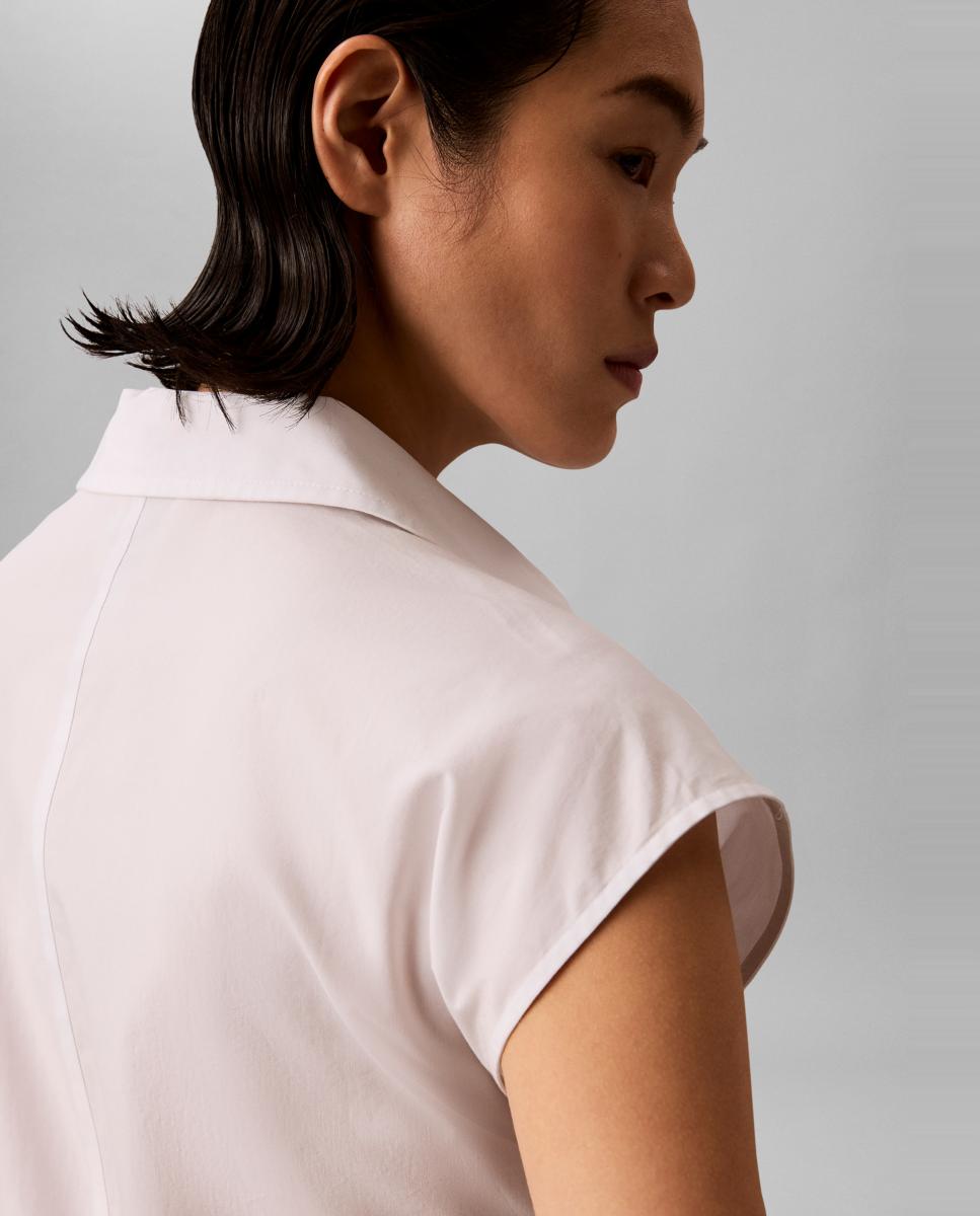 Camisa de Popelina com Laço Branco-4