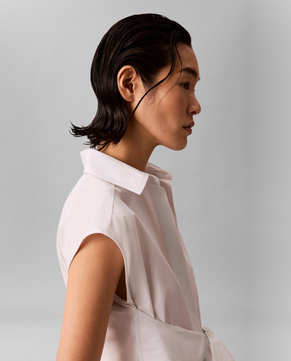 Camisa de Popelina com Laço Branco-5