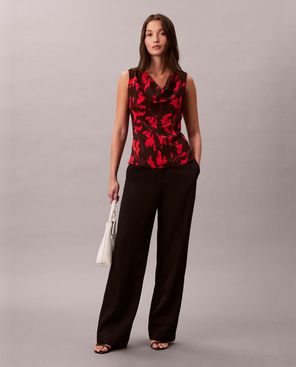 Top Estampado com Gola Drapeada Vermelho-3