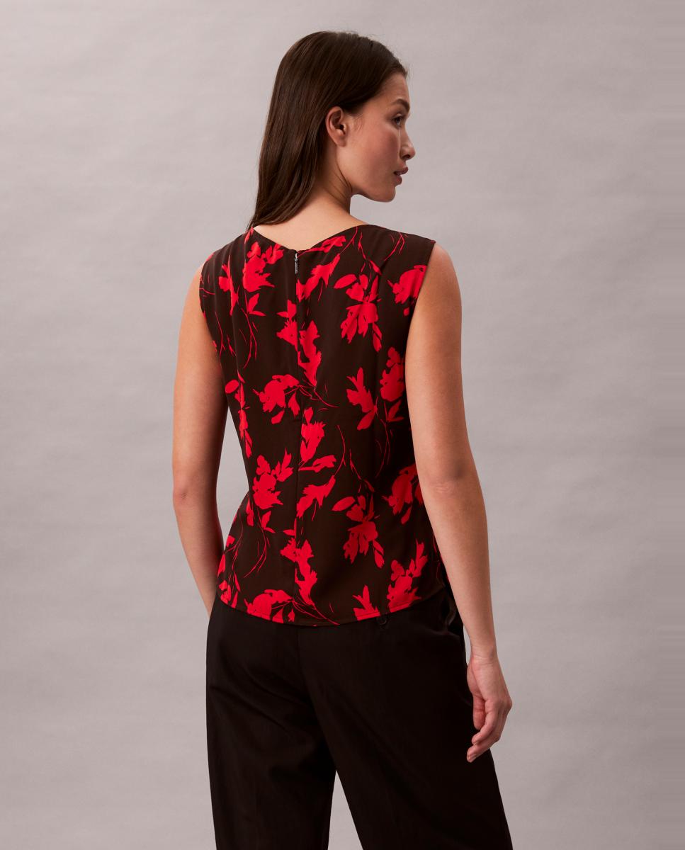Top Estampado com Gola Drapeada Vermelho-4