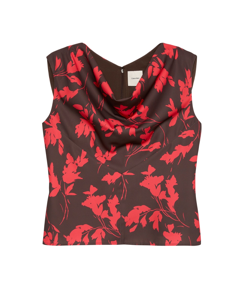 Top Estampado com Gola Drapeada Vermelho-6