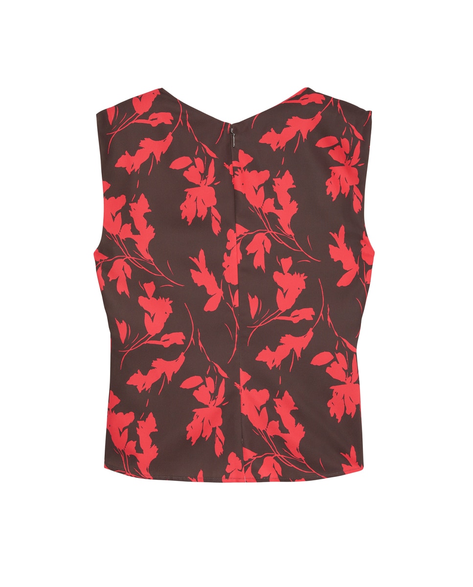 Top Estampado com Gola Drapeada Vermelho-7
