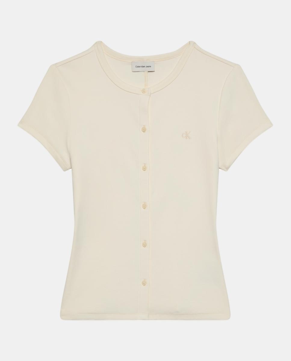 Top canelado de mulher com botões Creme-5