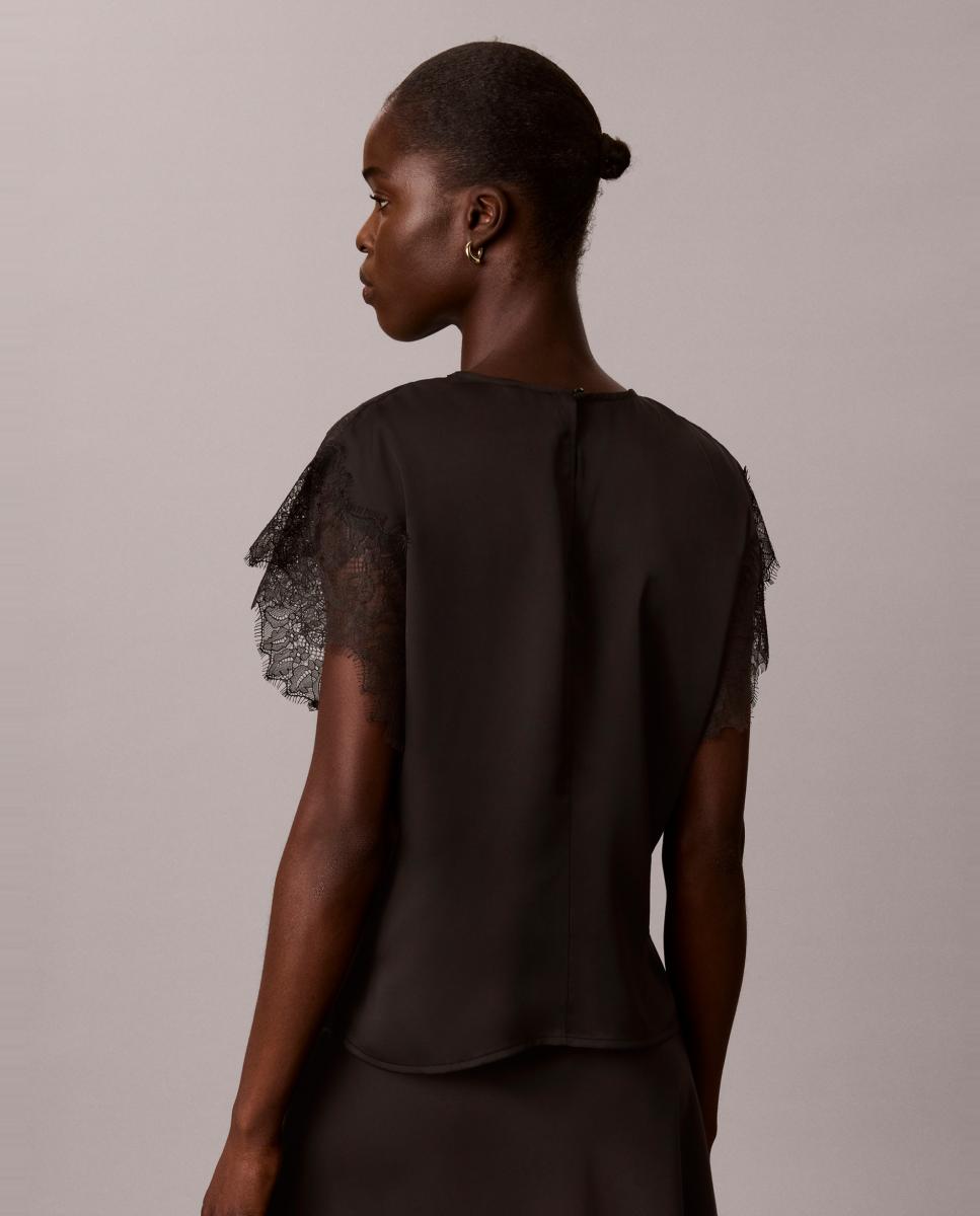 Top de mujer satén con encaje - Calvin Klein - Negro Negro-2