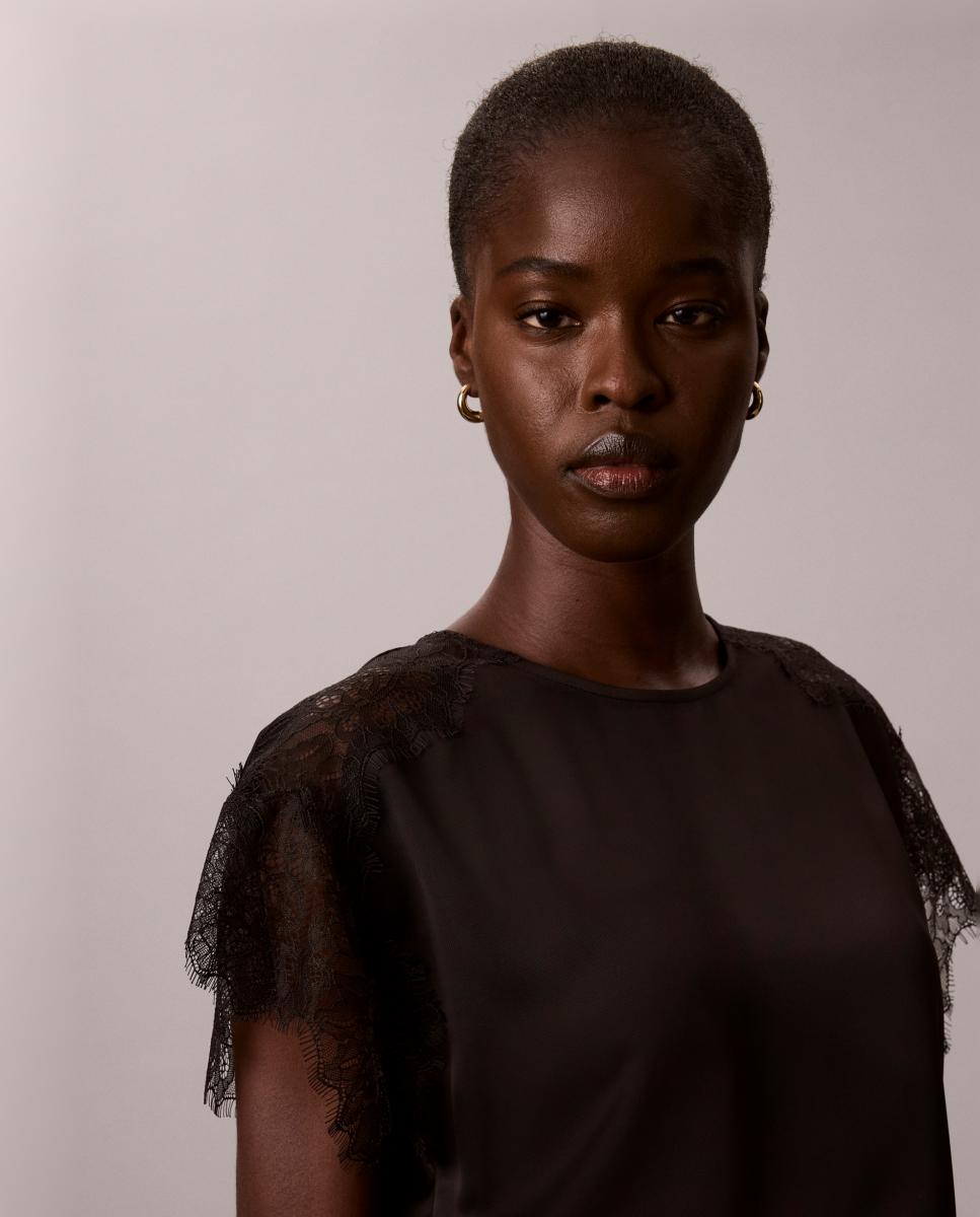 Top de mujer satén con encaje - Calvin Klein - Negro Negro-3