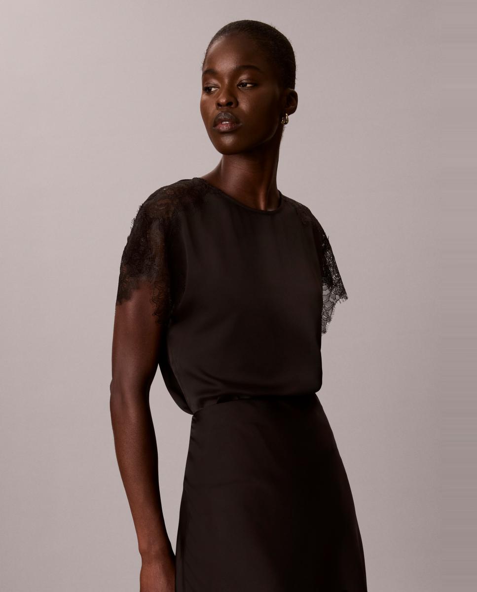 Top de mujer satén con encaje - Calvin Klein - Negro Negro-4