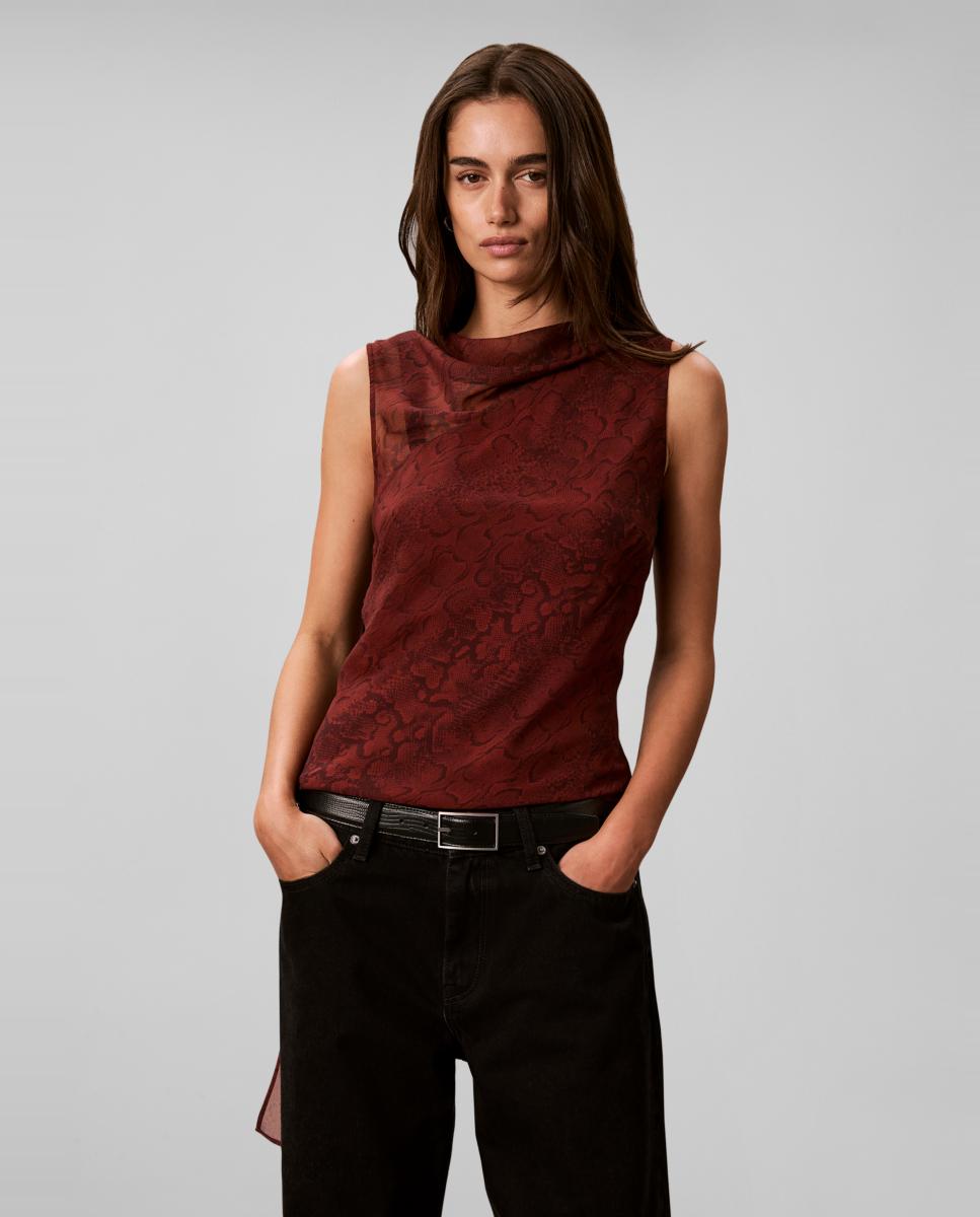 Top de mujer con pañuelo gasa estampada - Calvin Klein - Marrón oscuro Marrón oscuro-2