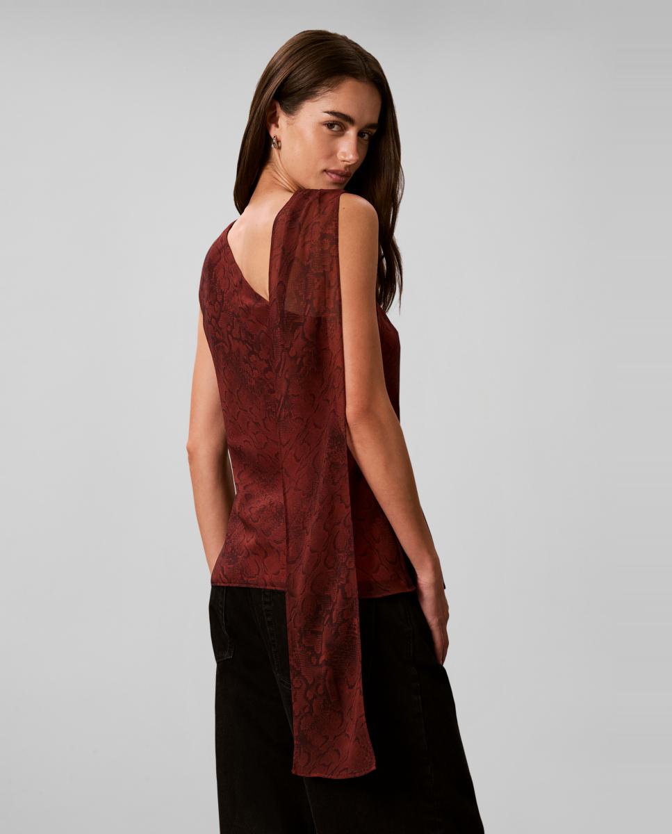 Top de mujer con pañuelo gasa estampada - Calvin Klein - Marrón oscuro Marrón oscuro-3