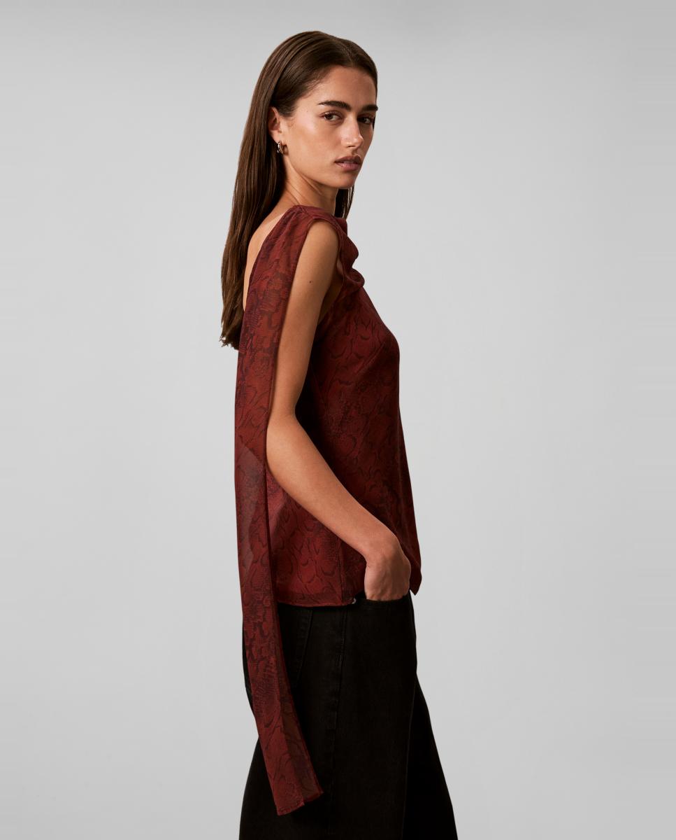Top de mujer con pañuelo gasa estampada - Calvin Klein - Marrón oscuro Marrón oscuro-6