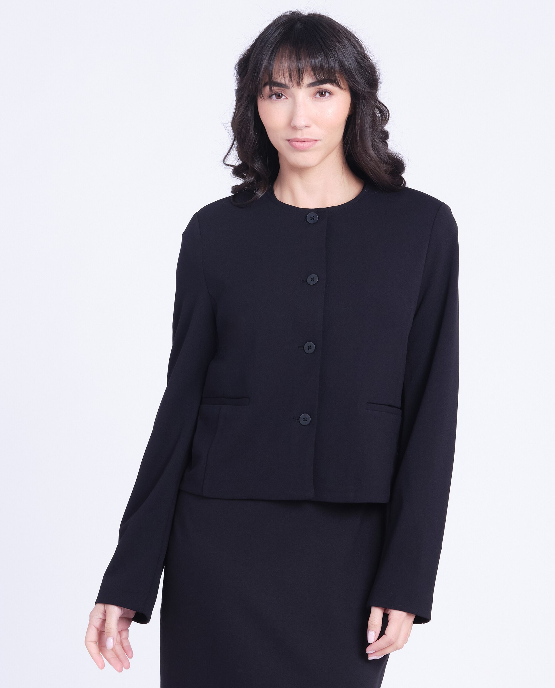 Chaqueta corta de mujer en crepe - Calvin Klein - Negro Negro-3
