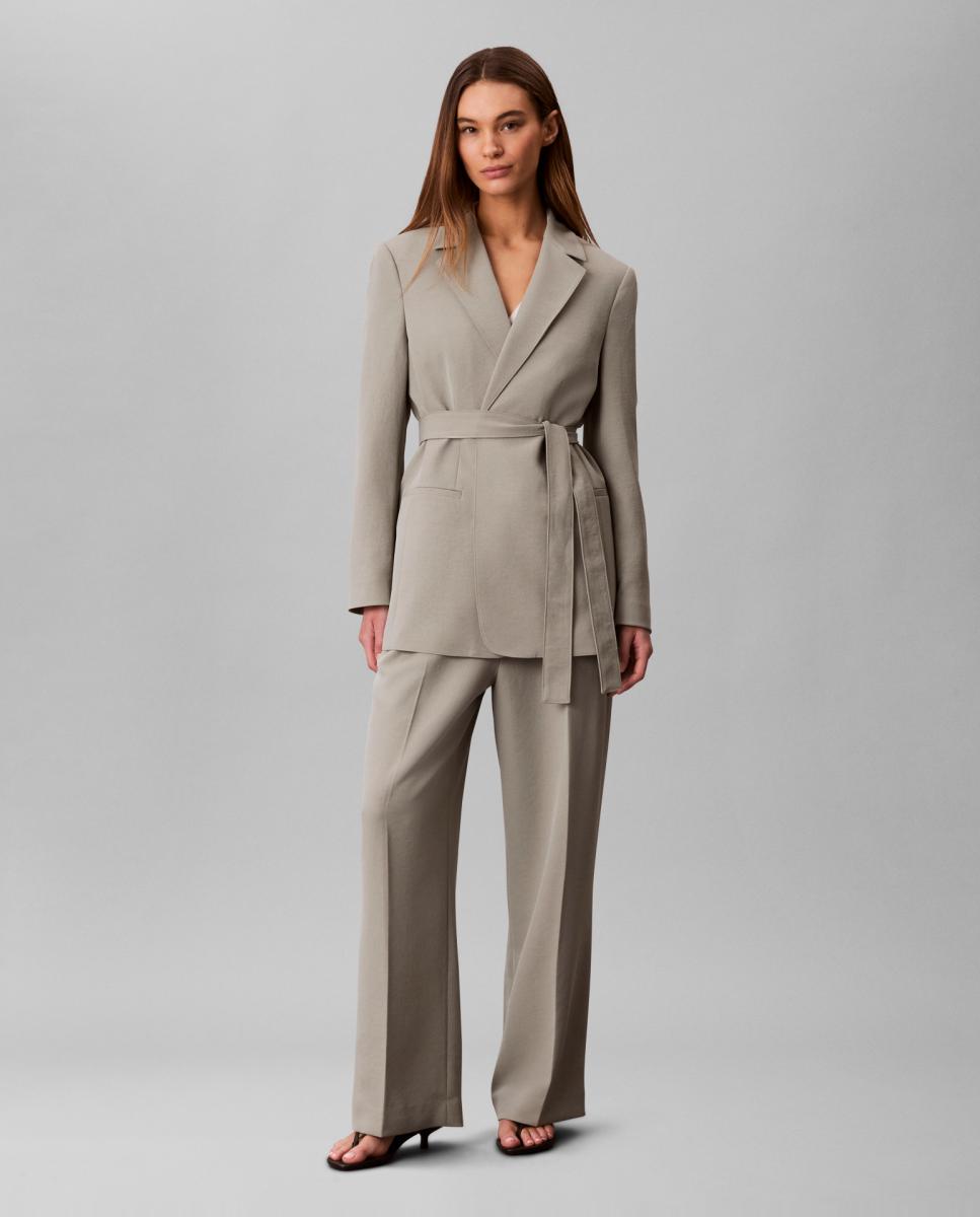 Blazer Casual de Sarja com Cinto Cinzento-3
