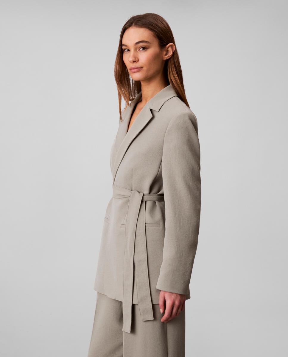 Blazer Casual de Sarja com Cinto Cinzento-5