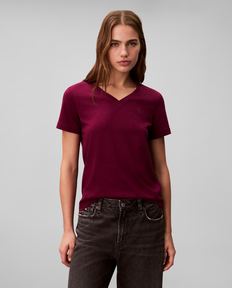 T-shirt de Decote em Bico com Logótipo Bordeaux-1