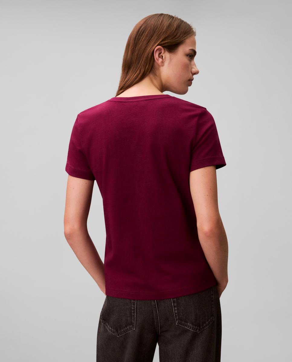 T-shirt de Decote em Bico com Logótipo Bordeaux-2
