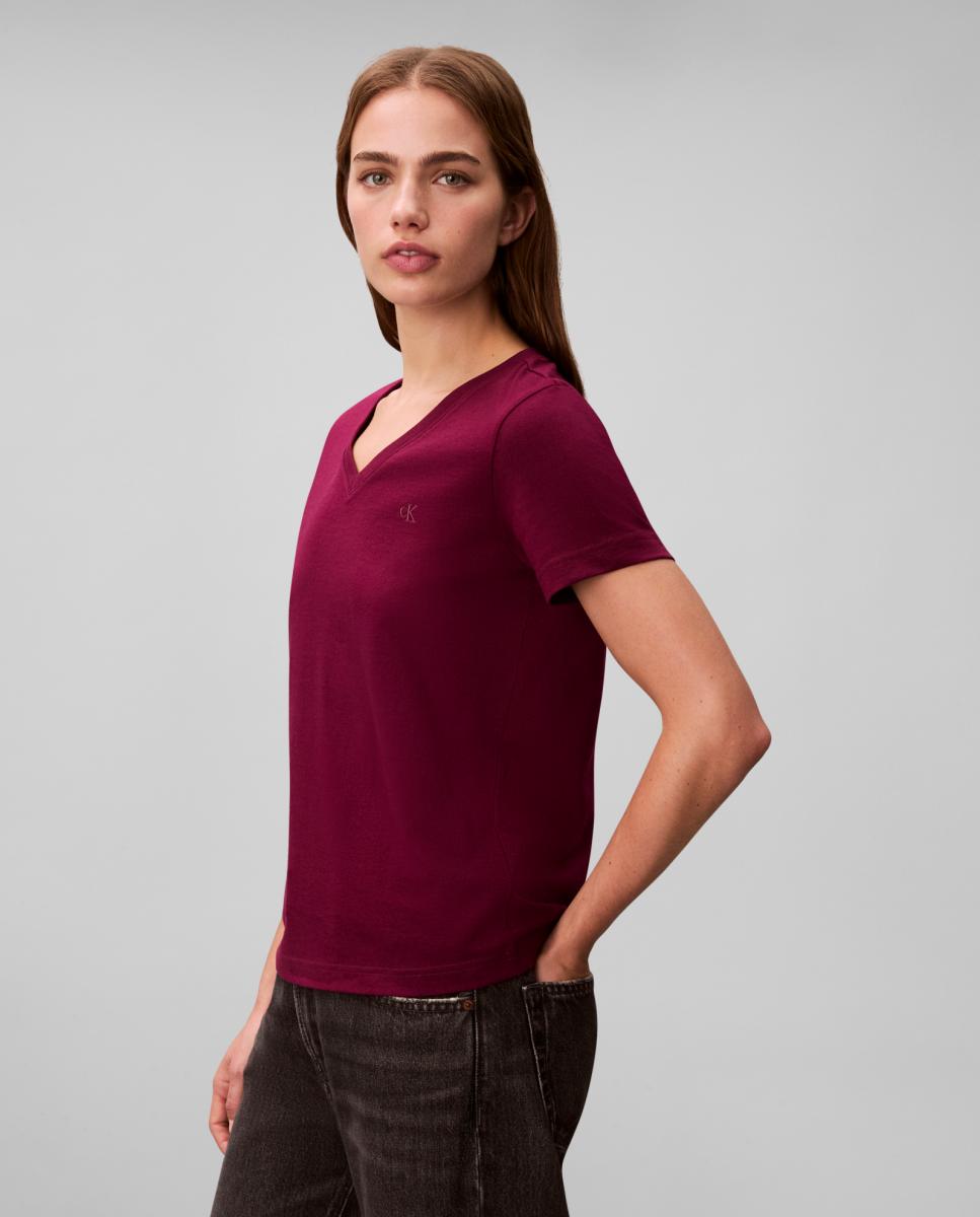 T-shirt de Decote em Bico com Logótipo Bordeaux-4