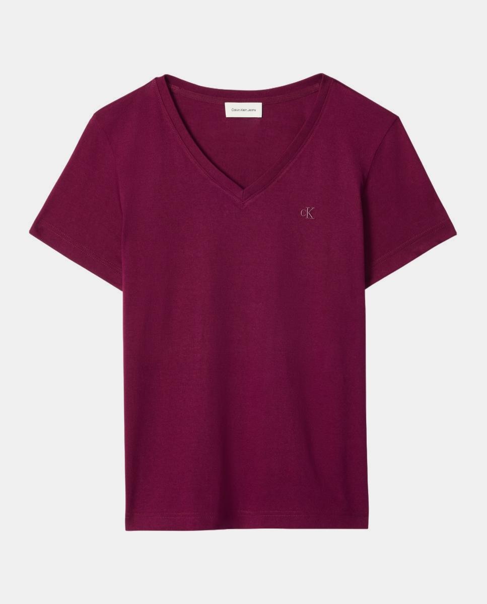 T-shirt de Decote em Bico com Logótipo Bordeaux-5