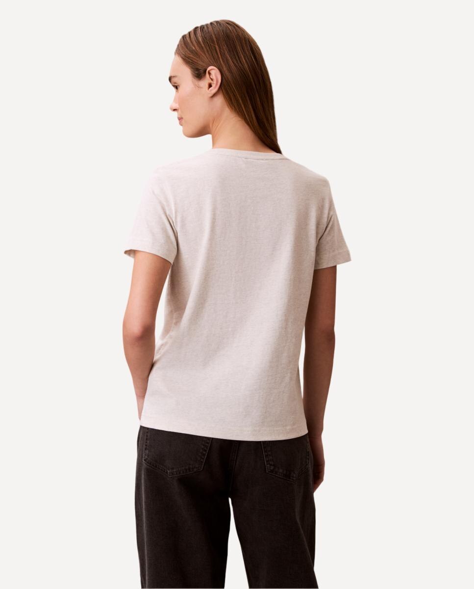 T-shirt de Decote em Bico com Logótipo Cinzento-claro-2