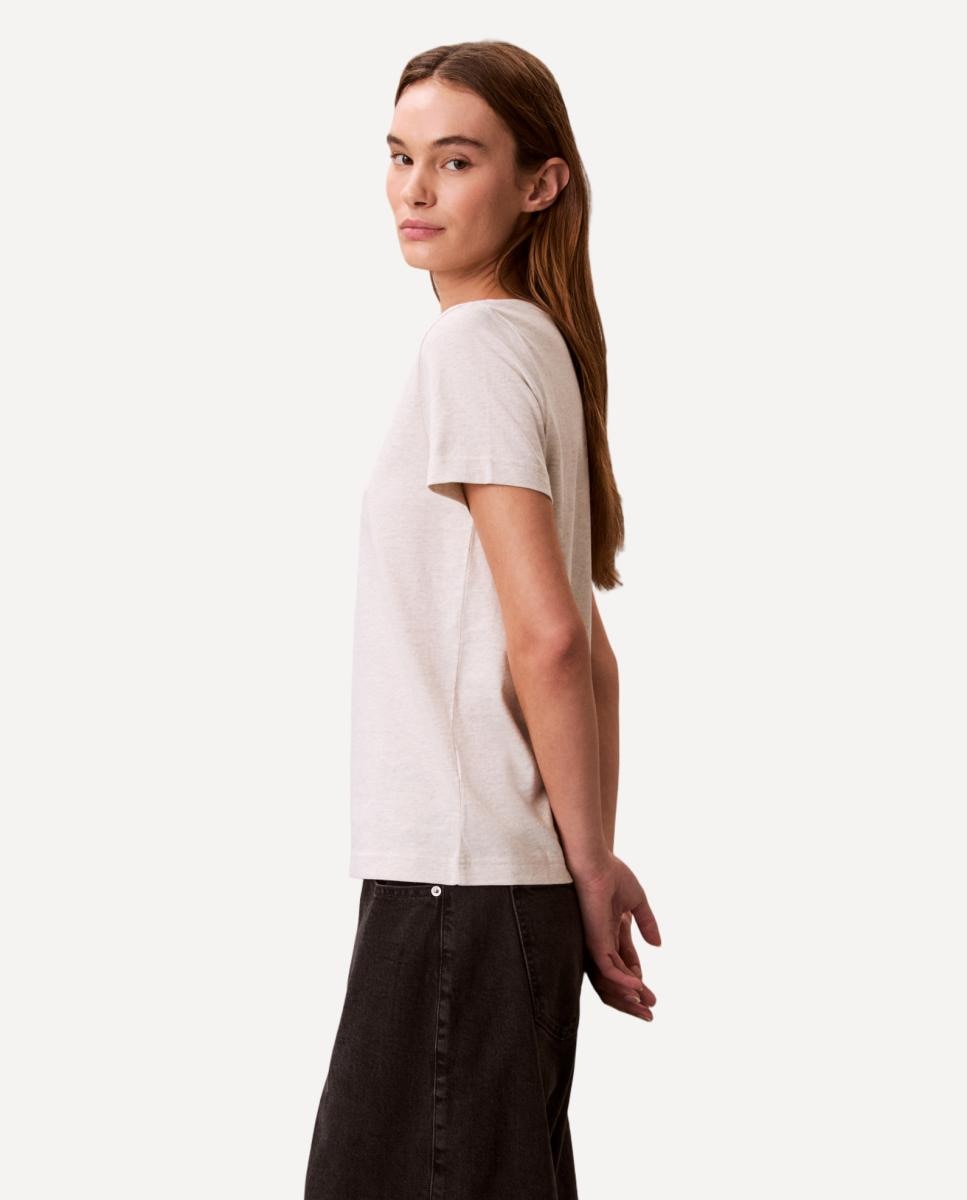 T-shirt de Decote em Bico com Logótipo Cinzento-claro-3