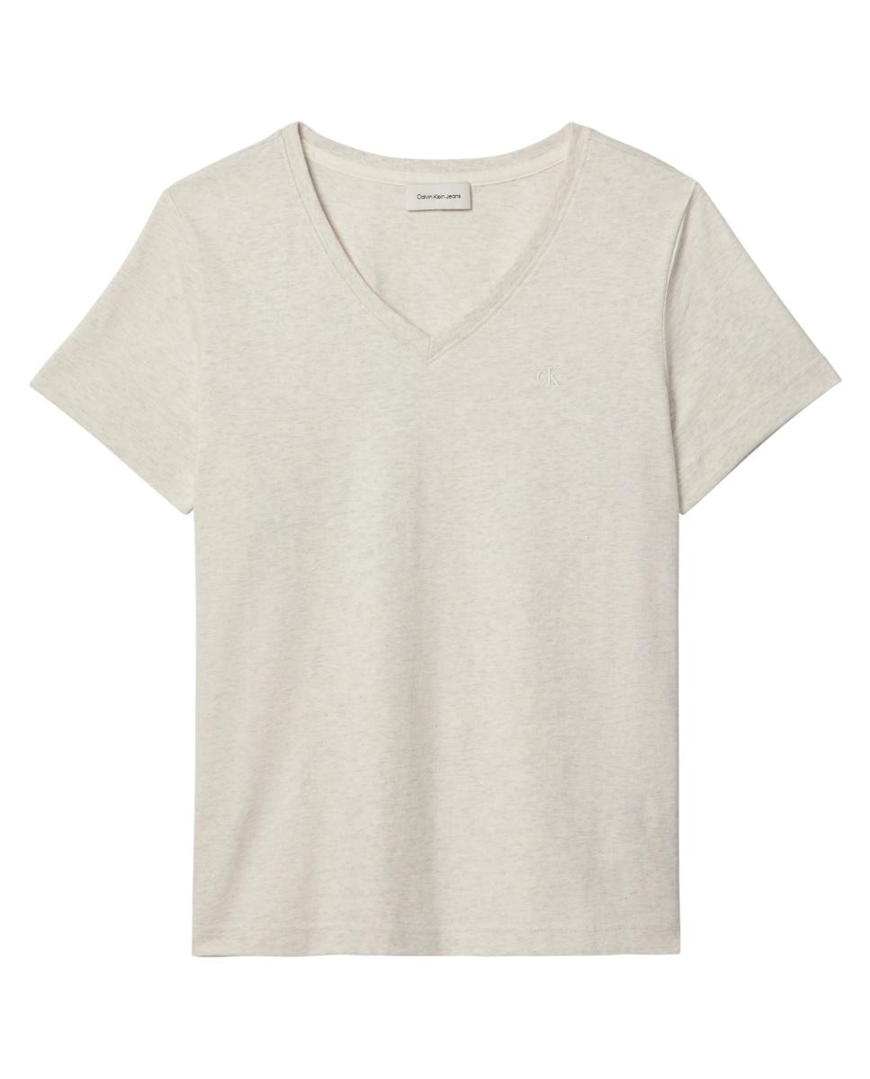T-shirt de Decote em Bico com Logótipo Cinzento-claro-5