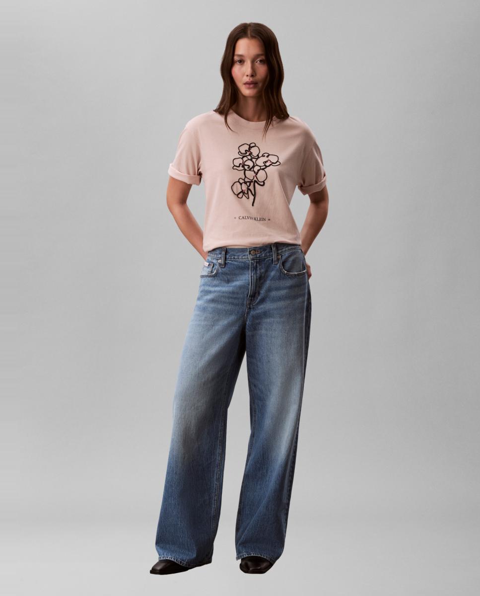 T-shirt Gráfica Bordada Bege-5