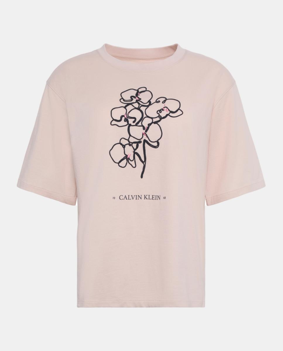 T-shirt Gráfica Bordada Bege-4