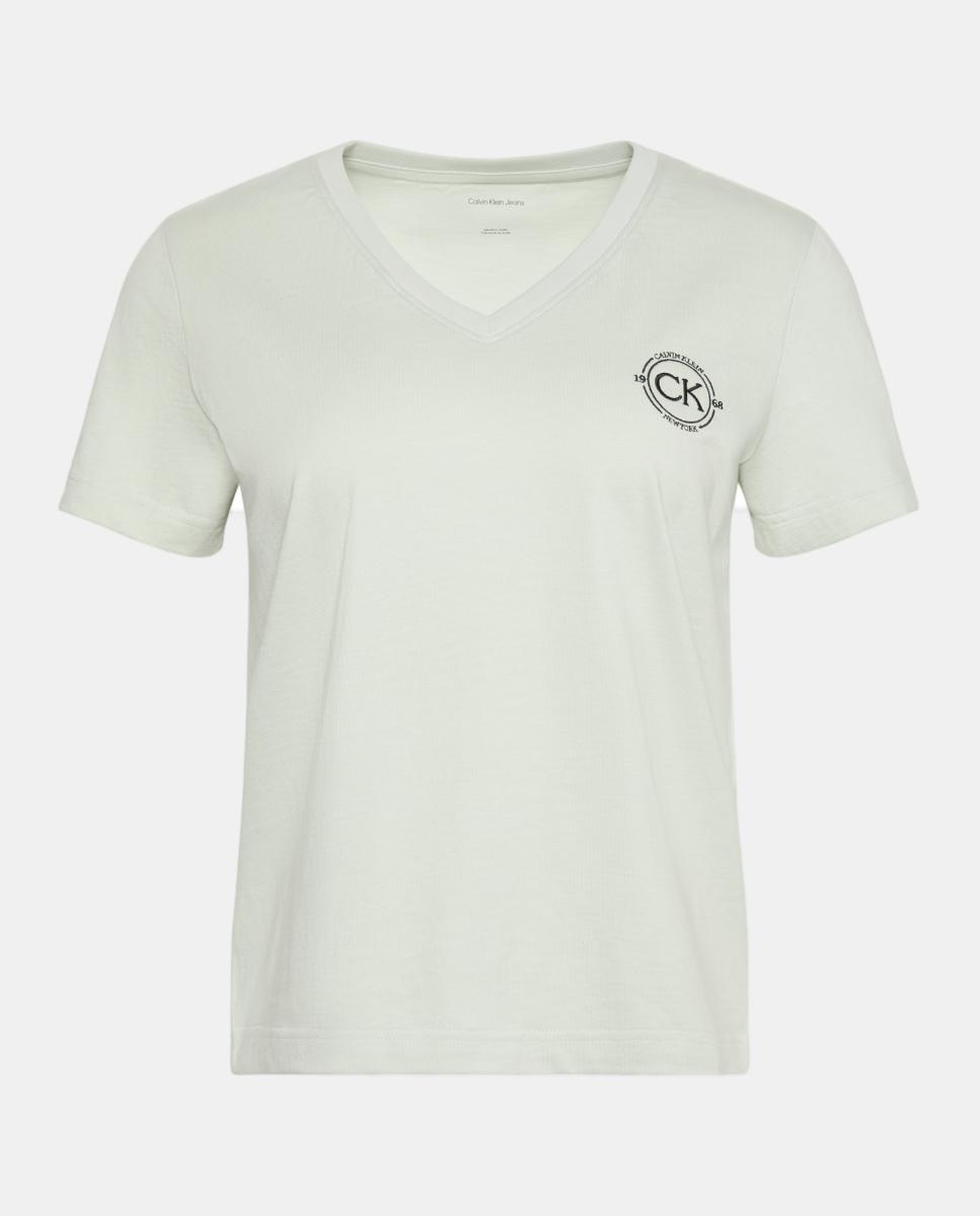 T-shirt Gráfica com Decote em V Verde-claro-5