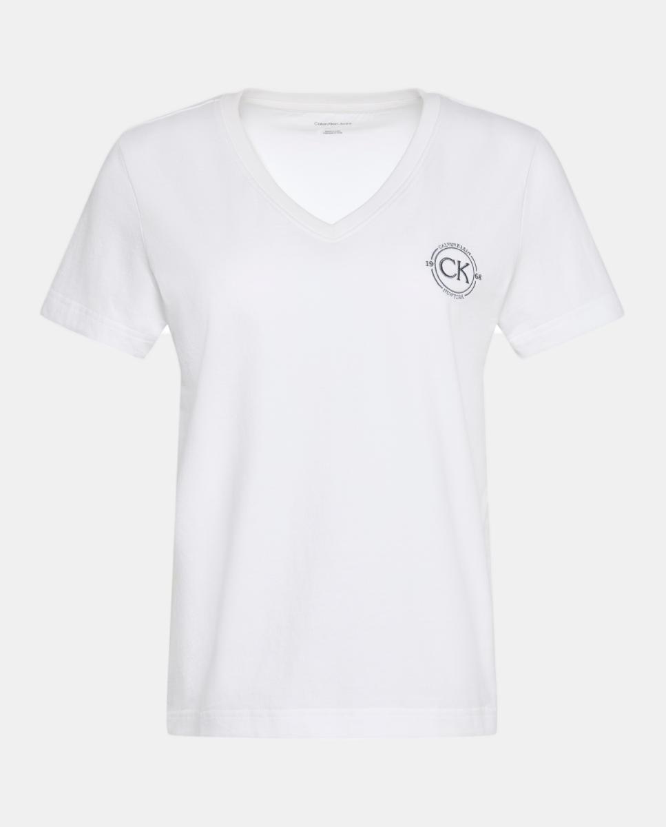 T-shirt Gráfica com Decote em V Branco-4