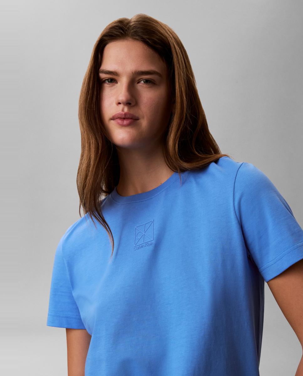 T-shirt de mulher com manga curta Azul-3