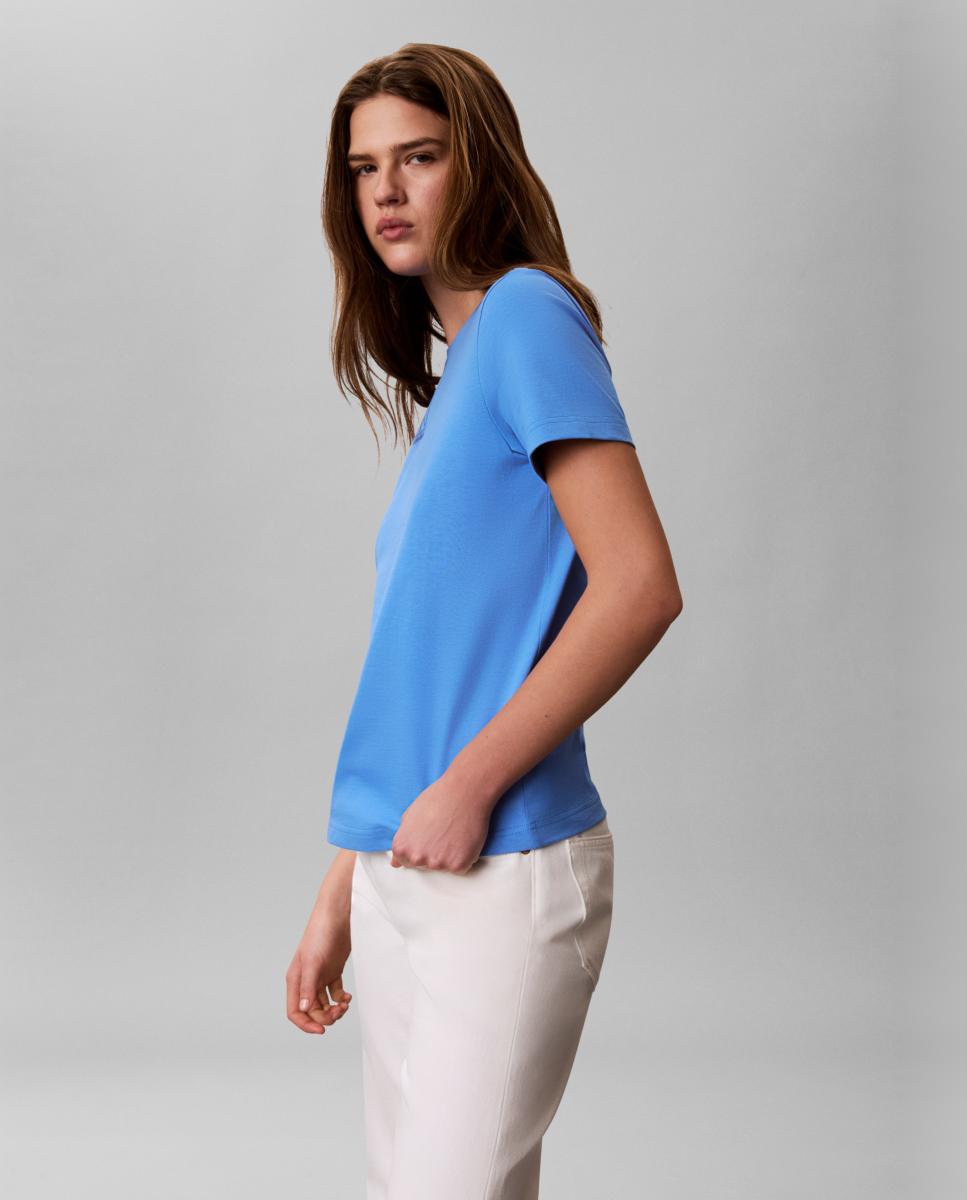 T-shirt de mulher com manga curta Azul-4