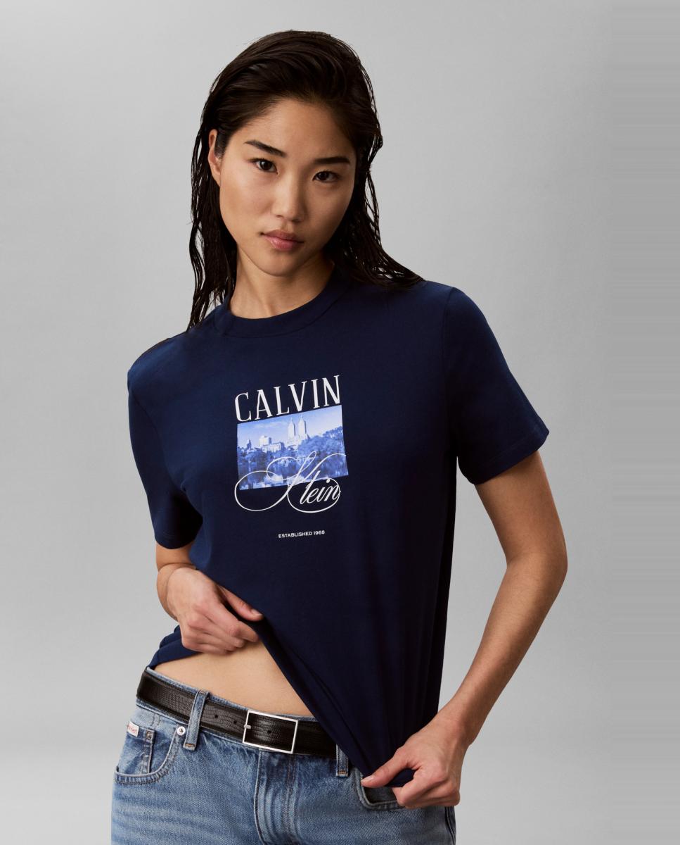Imagen 0 de Camiseta de mujer manga corta estampado ciudad Azul marino