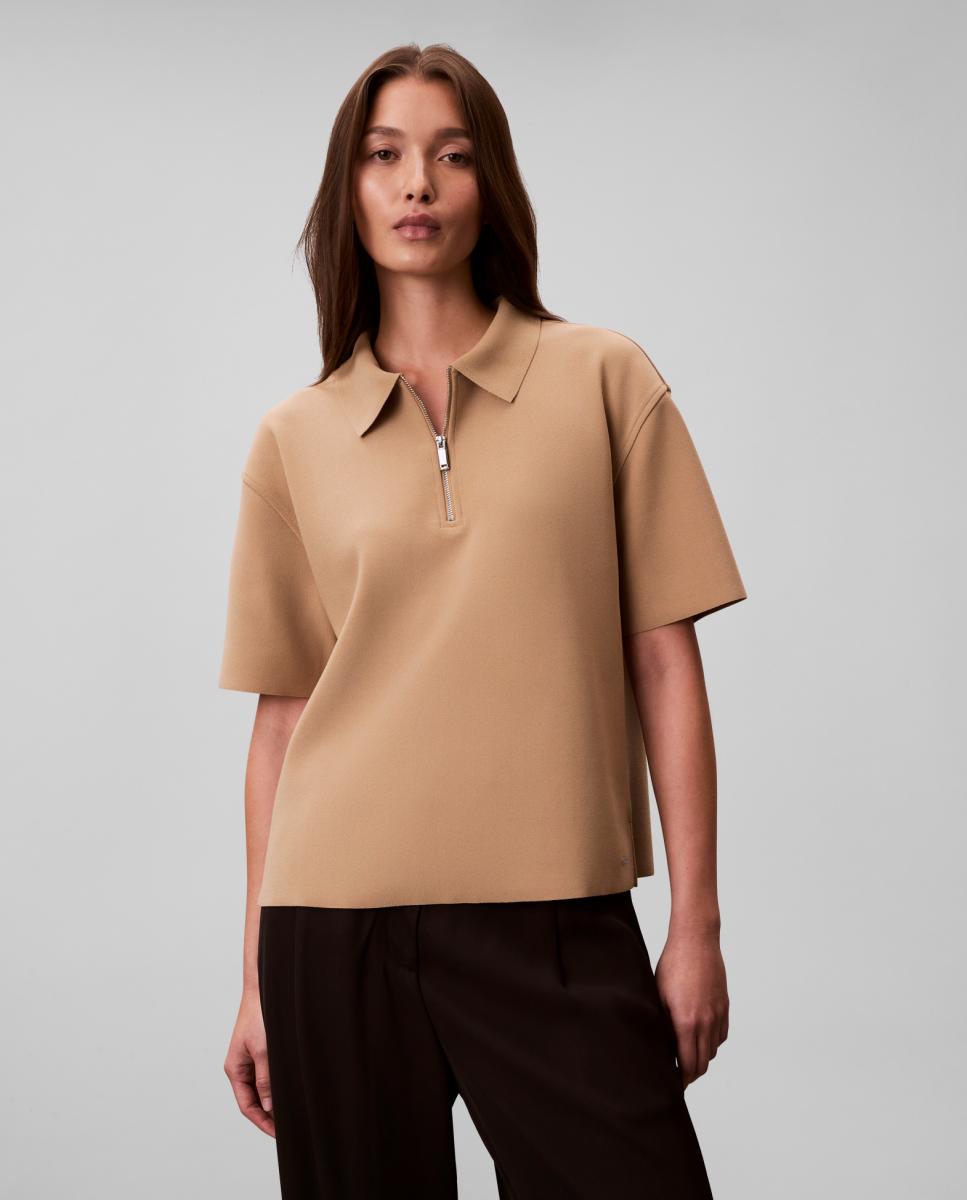 Polo com Fecho de Correr Bege-1