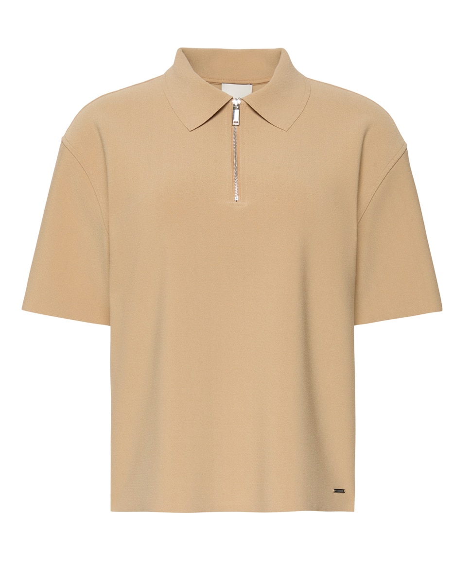 Polo com Fecho de Correr Bege-7