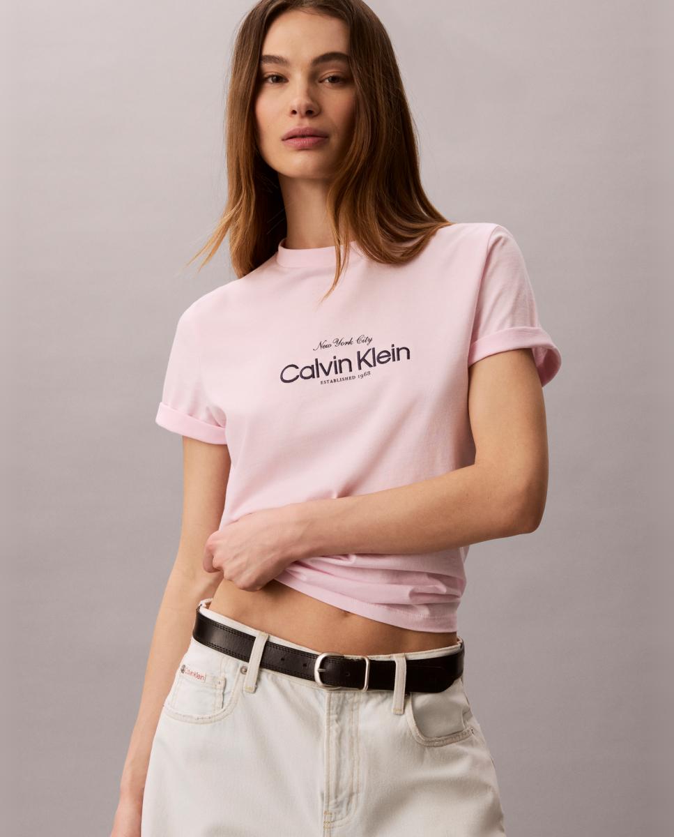 T-shirt Clássica com Logótipo NYC Rosa-claro-3