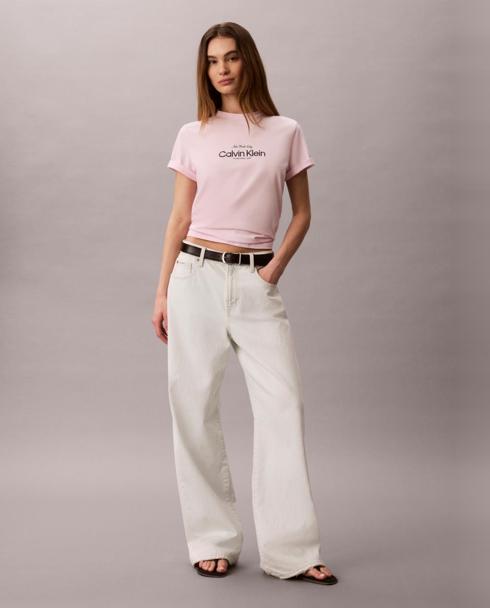 T-shirt Clássica com Logótipo NYC Rosa-claro-5