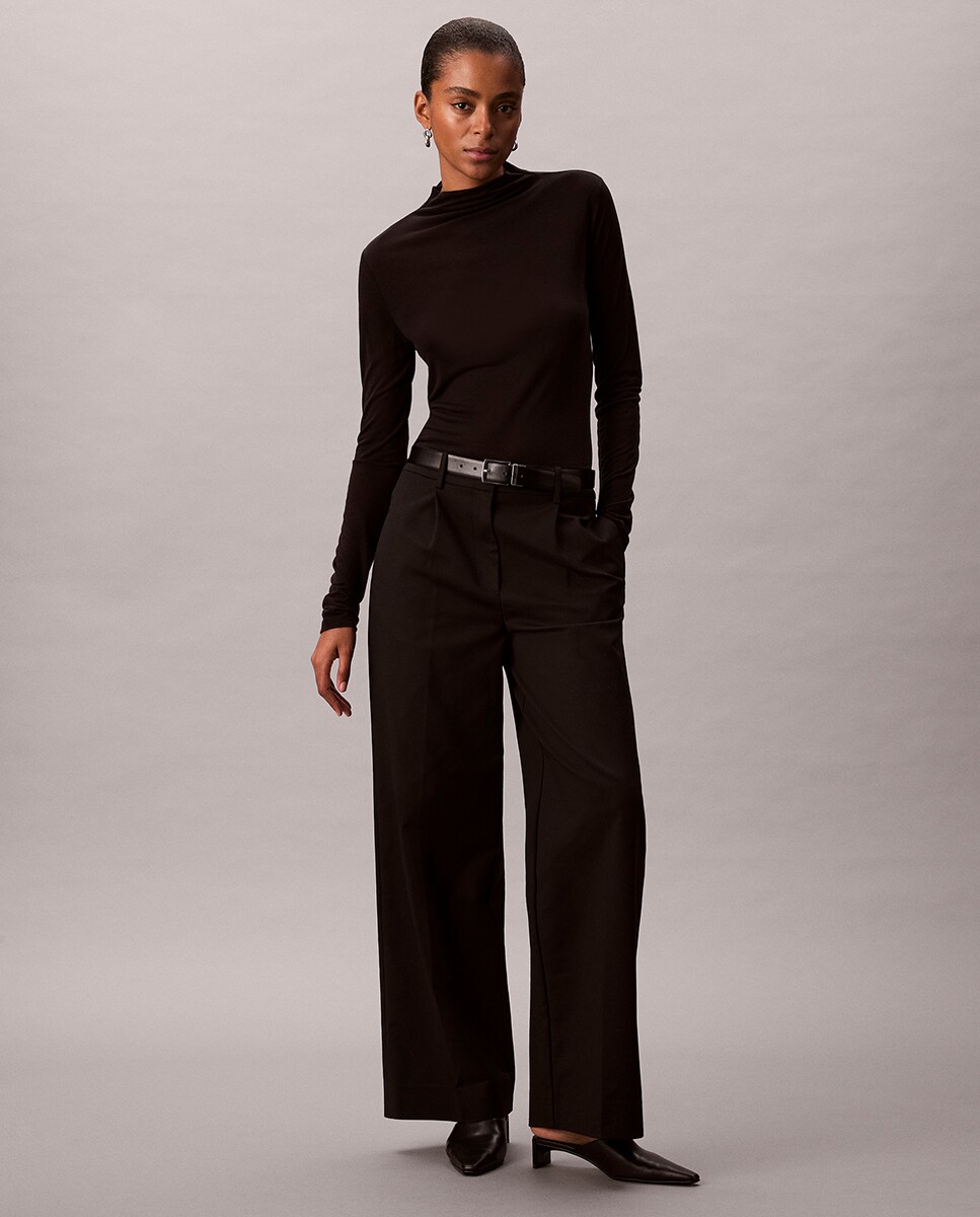 Camisola de malha de mulher com gola alta Preto-2