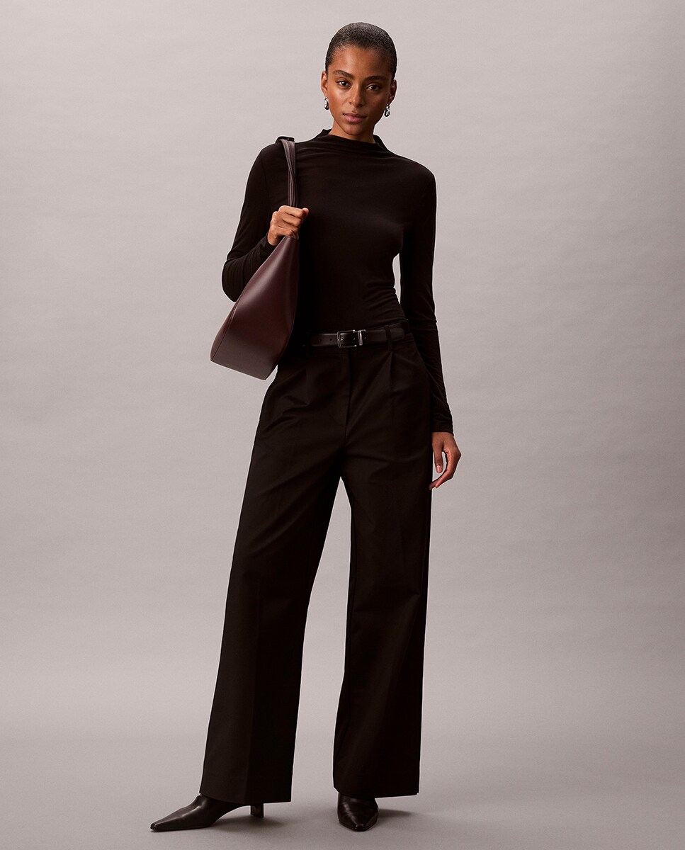 Camisola de malha de mulher com gola alta Preto-5