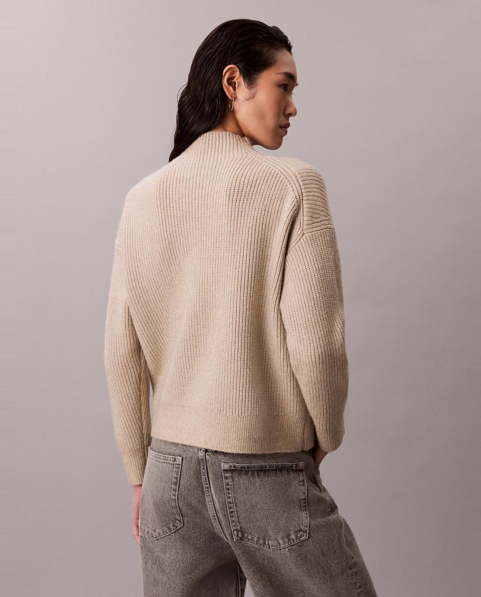 Camisola de malha de mulher com gola alta Cinzento-claro-4