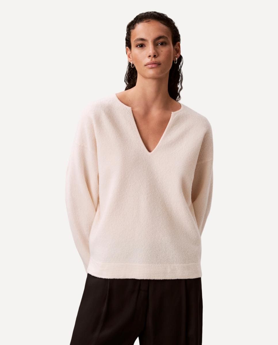 Camisola de Lã com Manga Comprida Cru-1