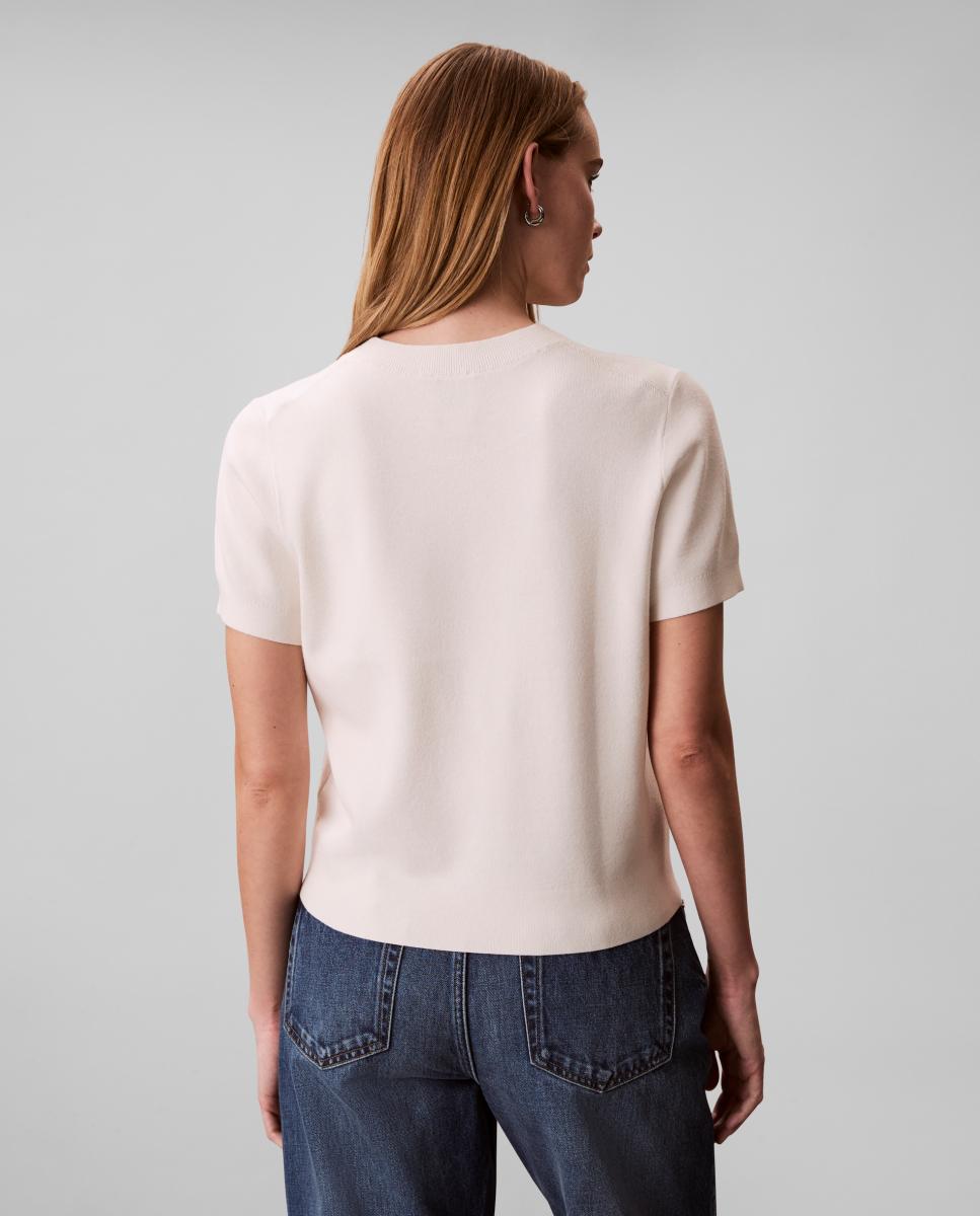 Camisola de malha com manga curta Creme-2