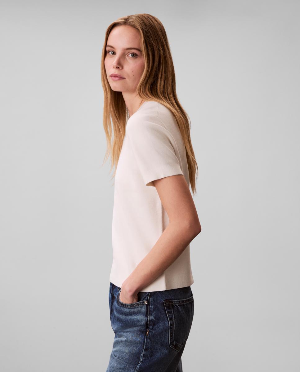 Camisola de malha com manga curta Creme-5